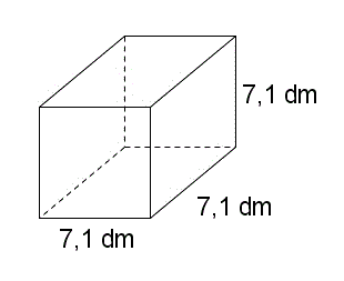 Rett, firkantet prisme der alle sidelengdene er på 7,1 dm.